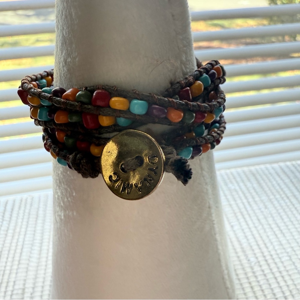 Dynamic Multi-Color Beaded Wrap Bracelet with silver Button Closure